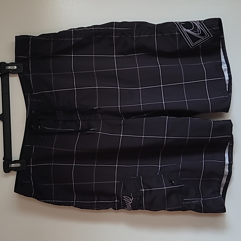 O'Neill Board Shorts Men's 36 Brown Windowpane Swim Surfing Beachy Cargo Trunks